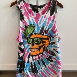 Pink and Blue Tie-Dye Skull Tank Top